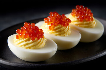 Caviar deviled eggs closeup