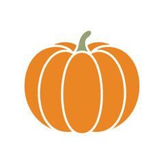A simple orange pumpkin illustration with a green stem displayed