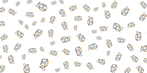Abstract pattern of seamless repeating icons of open jars with lids and spoons, suitable for food or beverage packaging