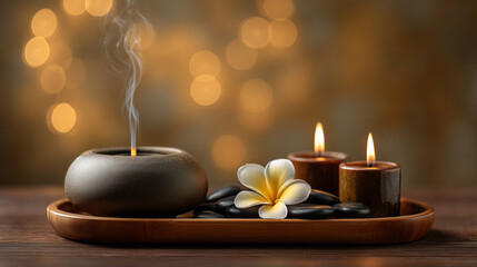 Meditation spa background with soft bokeh lights