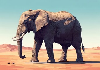 A majestic grey elephant uses its long, muscular trunk to explore the arid environment, showcasing its wrinkled skin texture and power, nature, endangered, conservation