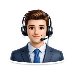 Smiling Young Businessman Wearing Headset and Suit