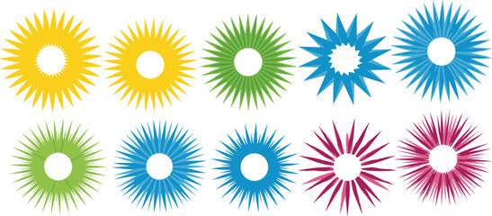 Colorful burst shapes with pointed rays  yellow green