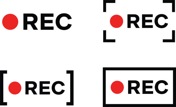 Recording rec indicator icons set with red dot camera frame symbols for video streaming interface design