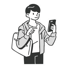 スマホを操作する男性のイラスト