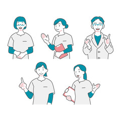 医師と看護師のイラストセット