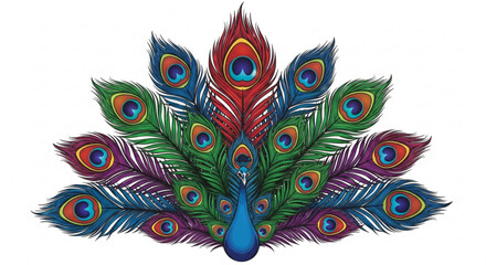 Obraz premium Vibrant peacock feathers spread out showcasing colorful eyespots and intricate patterns on white background symbolizing beauty and nature