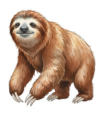 Obraz premium Adorable brown sloth standing still with a gentle smiling face watercolor illustration