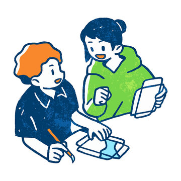 工作をする男の子と女の子のイラスト