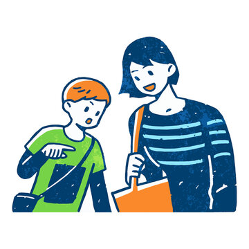 母親と男の子のイラスト