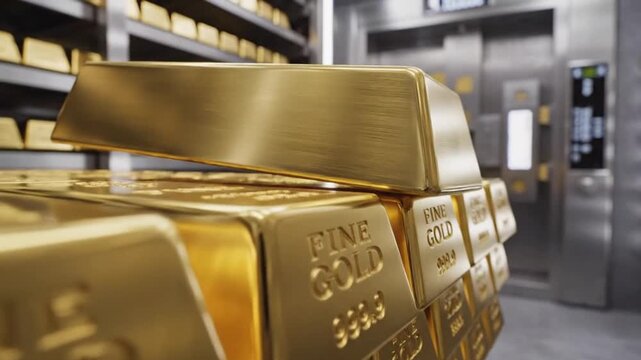 Shimmering gold bars stacked in a secure vault showcasing wealth and financial security
