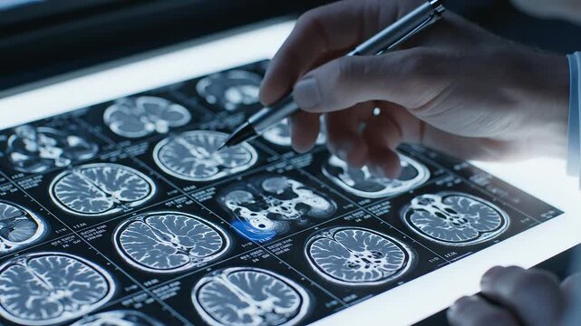 Doctor examining brain MRI scans