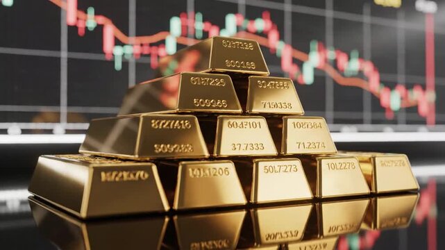 gold bars stacked with stock market graphs illustrating financial growth and investment opportunities