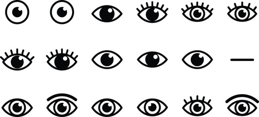 Set of eye icons in different styles representing vision view and visibility isolated on white background design. © Vactor Itbd