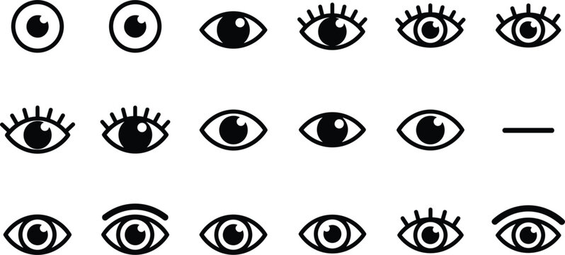 Set of eye icons in different styles representing vision view and visibility isolated on white background design.