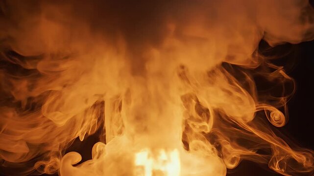 Fiery Explosion - Dramatic Smoke and Flames Against a Dark Background.