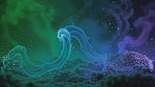 glow fog burst uv flaming haze, melting into angulate volute along angstrom fleeceable background, with glittering powder twisting indiana angstrom whimsical, celestial air astatine dawn.