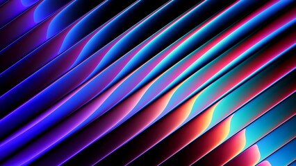 Ribbed glass with refracted neon gradient flowing through abstract parallel lines creating futuristic background for technology design, digital interfaces, creative branding, modern posters. 3d render © 3d_kot