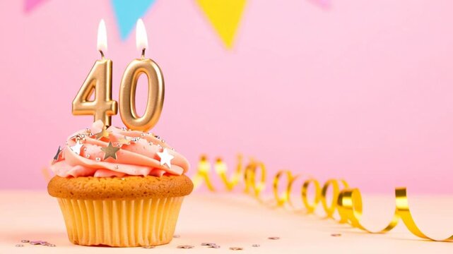 Cupcake with 40th Birthday Candles Celebration.