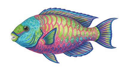 Fototapeta premium Vibrant Watercolor Illustration of a Colorful Tropical Fish with Open Mouth and Detailed Scale Patterns