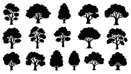 Collection of Various Tree Silhouettes.