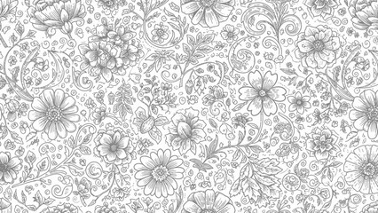 Intricate Floral Pattern Background with Delicate Hand-Drawn Elements.