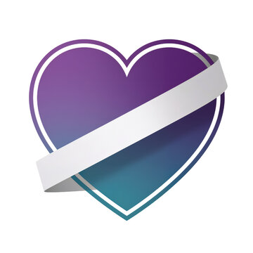 Purple heart with white banner isolated on transparent background