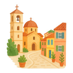 Fototapeta premium PNG Charming Mediterranean village illustration.