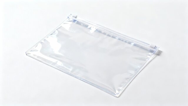 Transparent plastic zip-lock bag on white background