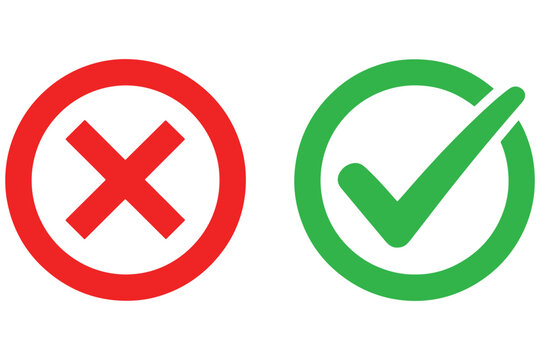 A red circle with a red X and a green circle with a green checkmark on a white background