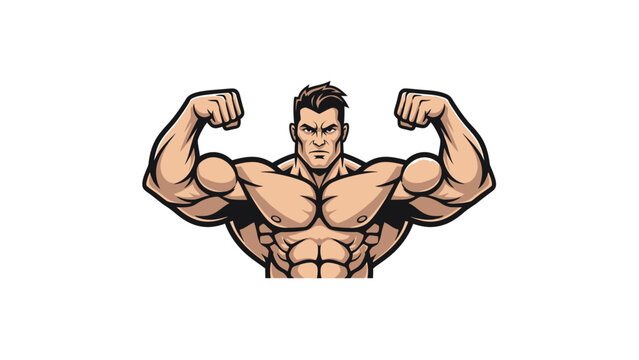 Muscular Man Flexing Biceps Strong.