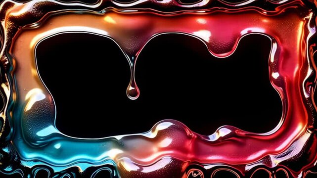 Liquid mercury Border Frame dripping with reflections employs a charming rectangular outline that peers into a universe of iridescent aqua and warm ruby, flowing and merging seamlessly,