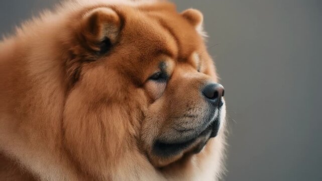 Close-up profile of a beautiful Chow Chow dog, showcasing its distinctive lion-like mane and thick golden-brown fur with a serene and dignified expression against a soft, blurred background