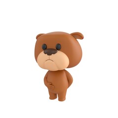 Obraz premium Cute 3D render Bulldog character standing isolated on white background. Minimal and friendly design for children, apps, and branding.