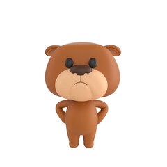 Fototapeta premium Cute 3D render Bulldog character standing with hands on hips, confident and assertive mascot style, isolated on white background for leadership, attitude, and digital design.