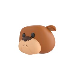 Fototapeta premium Cute 3D render Bulldog head, turned to the side at a 45-degree angle, clean and simple profile view, isolated on white background.