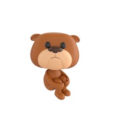 Obraz premium Cute 3D render Bulldog character sitting and hugging its knees, looking up at the camera with a gentle and thoughtful expression, isolated on white background.