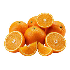 Collection of Fresh Whole Oranges and Sliced Citrus Wedges