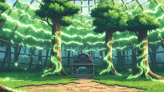 Futuristic Greenhouse with Trees and Neon Lights.