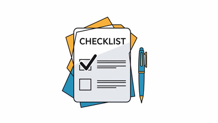 Checklist Document with Pen and Papers.