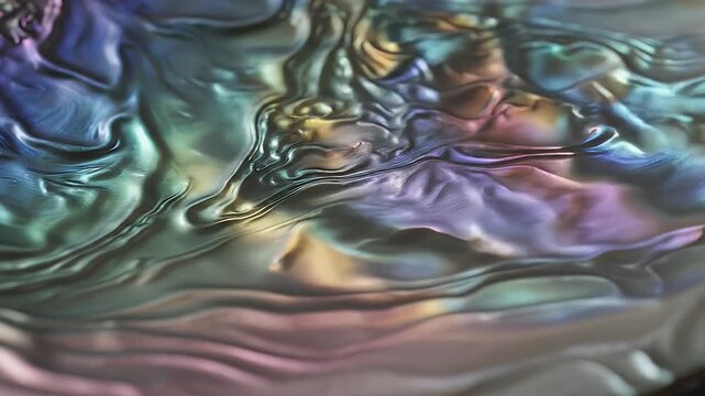 Abstract fluid art with iridescent colors and flowing textures, a mesmerizing visual.