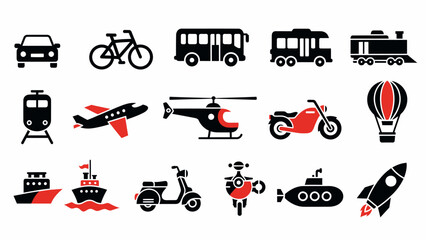 Various Transportation Vehicle Icons and Symbols.