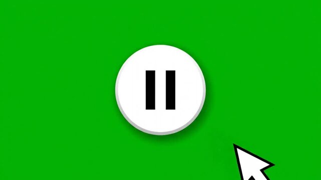 Mouse Cursor Clicks Play Button Transitioning to Pause Icon on Green Screen