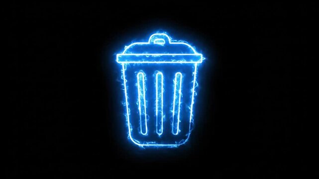 Animated Blue Lightning Effect Trash Bin Icon Reveal