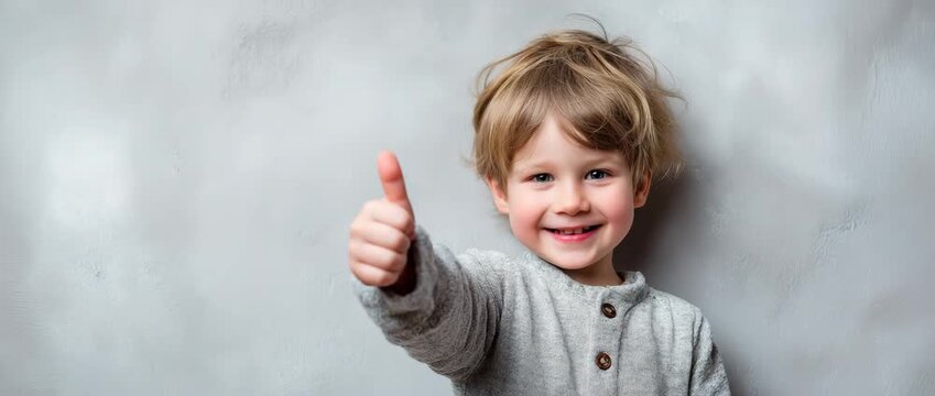 Cute little boy giving thumbs up saying Great Job