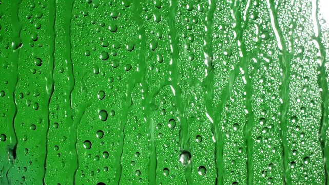Green Screen water rainfall rain drops falling on window glass over chroma key scene 1 with distortion, overlay, glitch, static noise, scan lines black background, 4k animated video loop