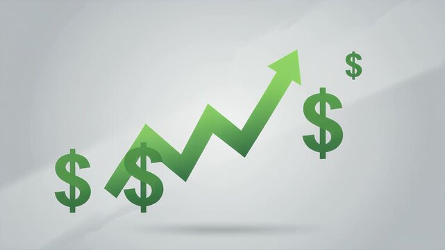 Green upward arrow chart graph showing business and economy increase with dollar signs