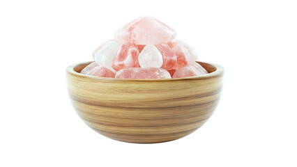 Himalayan Pink Salt Chunks in Wooden Bowl