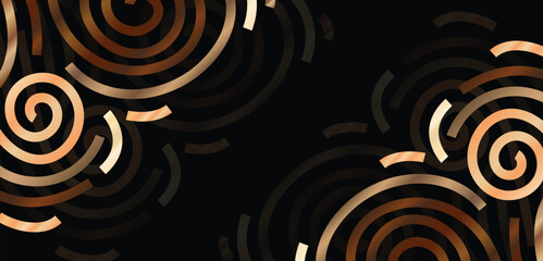 Luxury Golden Abstract Line Pattern on Black Background with Metallic Swirls, Elegant Modern Decorative Design