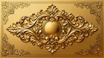 Ornate golden decorative panel with baroque-style floral and scroll motifs